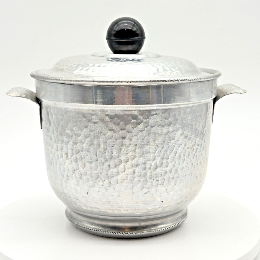 Vintage Mid Century Hammered Aluminum Ice Bucket Made In Italy